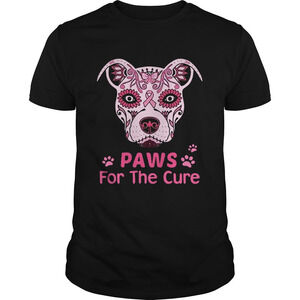 Paws For The Cure Pit Bull Poco Loco Sugar Skull Breast Cancer Shirt